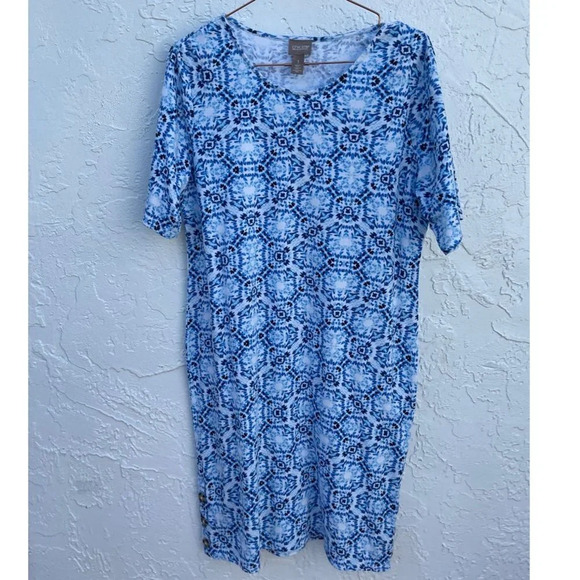 Chicos Womens Simply Mosaic Print Shirt Dress Multicolor Sz 1 - Picture 1 of 10